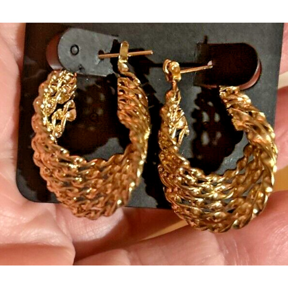 6 Braided Strand Twisted Gold Tone Earrings - Picture 9 of 11
